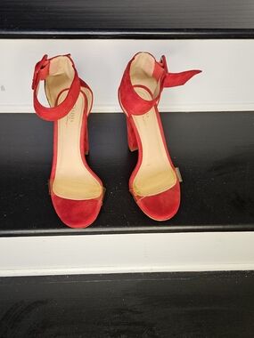 Red Velvet Ankle-Tie Block Heels for Women